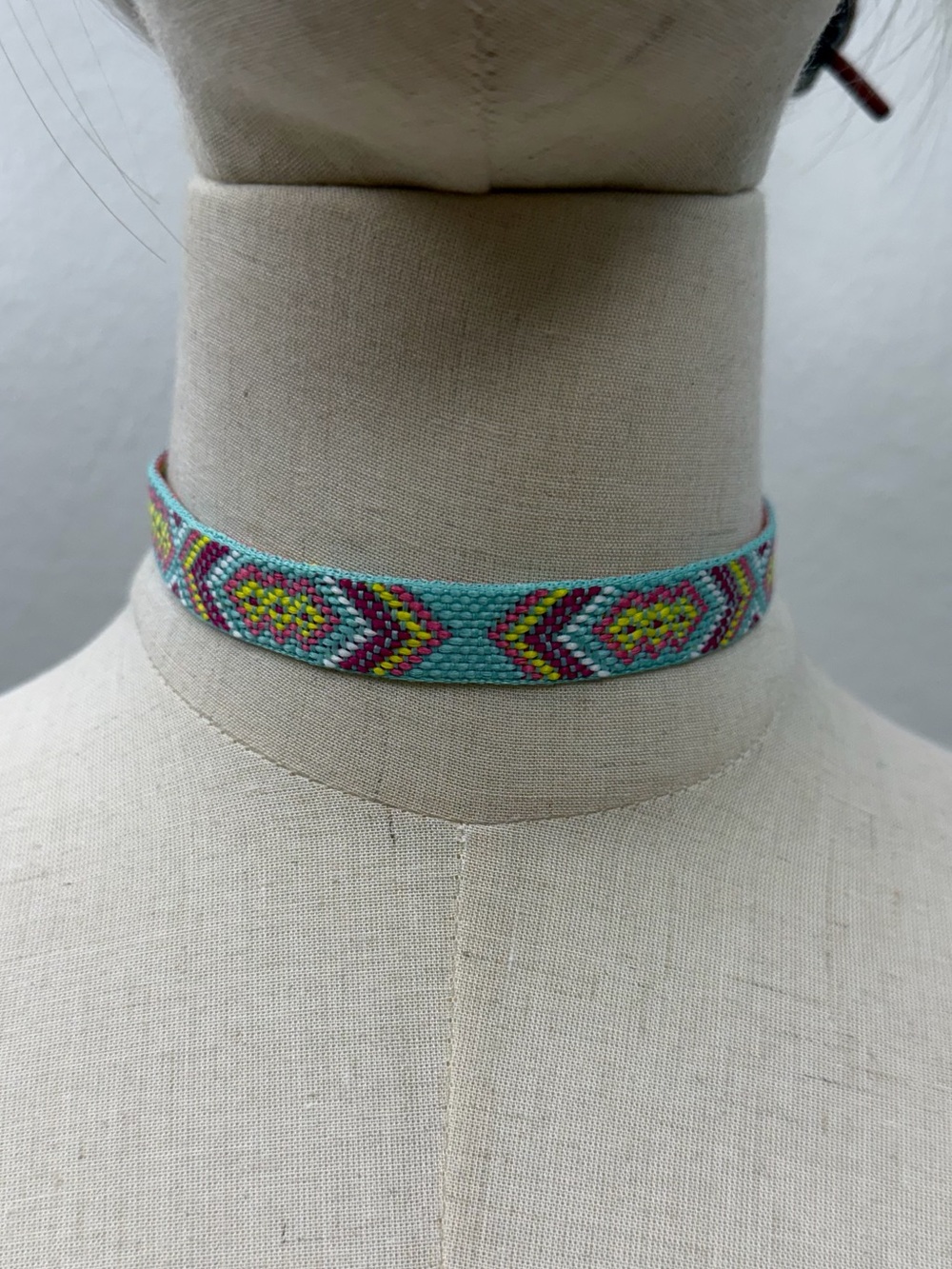Turquoise Multicolor Woven Choker Necklace Boho Geometric Adjustable